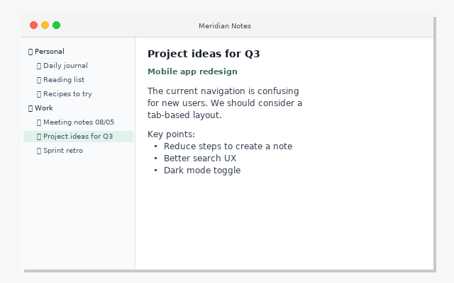 Meridian Notes app screenshot